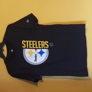 New Era NFL Women's Small Pittsburgh Steelers Black T Shirt Top Football Sports